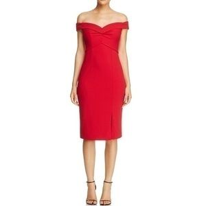 JS Collections Off Shoulder Red Midi Dress